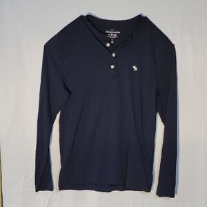 Abercrombie & Fitch Dark Blue Long Sleeve Henley Shirt, Men's Large Muscle